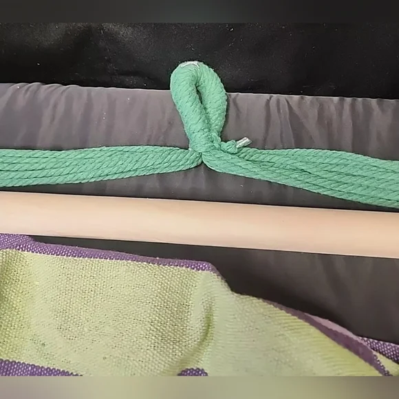 Hammock Hanging Rope Chair Swing Seat Set With 2 Pillows Green And Purple - Picture 8 of 11